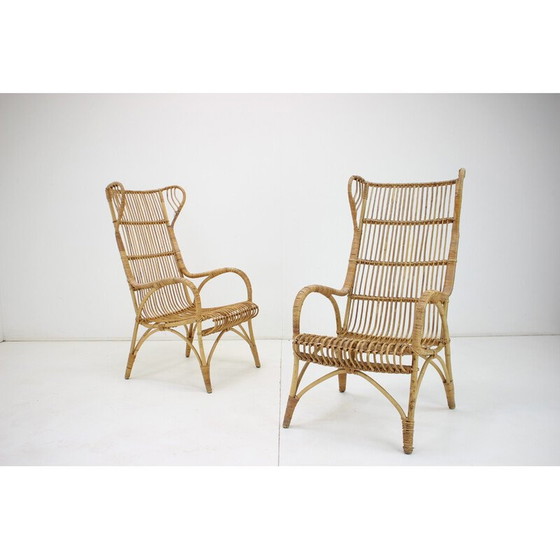 Image 1 of Paar vintage rotan fauteuils, Tsjecho-Slowakije 1960