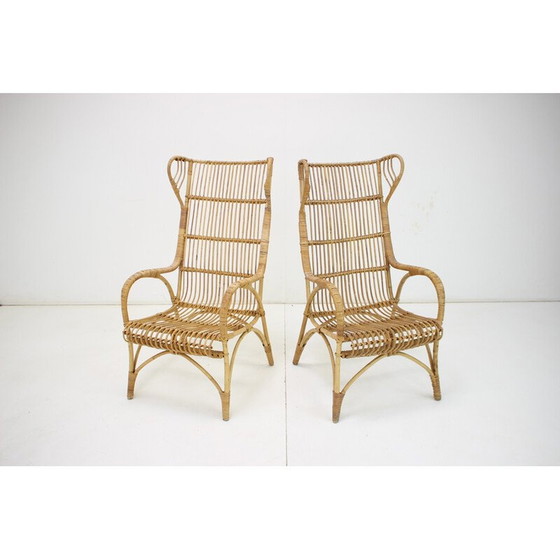 Image 1 of Paar vintage rotan fauteuils, Tsjecho-Slowakije 1960