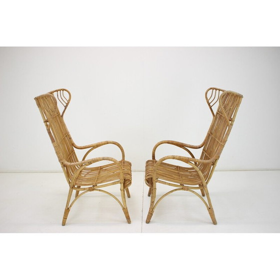 Image 1 of Paar vintage rotan fauteuils, Tsjecho-Slowakije 1960