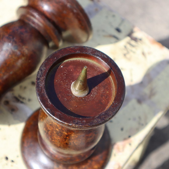 Image 1 of Franse vintage set van 2 kandelaars - Gietijzeren kandelaars - Art Deco stijl - 60S