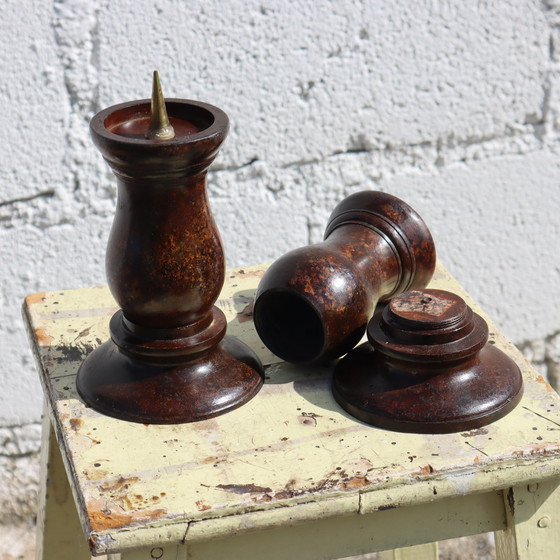 Image 1 of Franse vintage set van 2 kandelaars - Gietijzeren kandelaars - Art Deco stijl - 60S