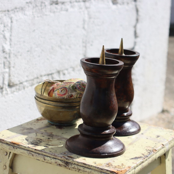 Image 1 of Franse vintage set van 2 kandelaars - Gietijzeren kandelaars - Art Deco stijl - 60S