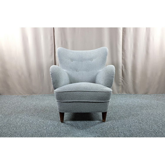 Image 1 of Vintage fauteuil in Boucle stof, Scandinavië 1950