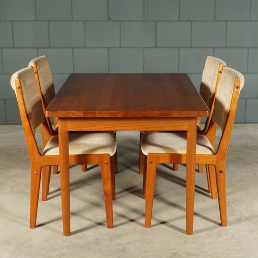 Midcentury Teakhouten Eetkamerset – Tafel – 4 Stoelen