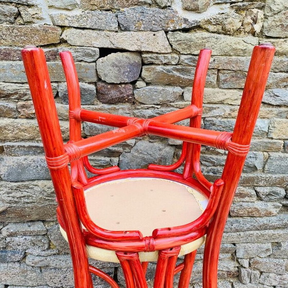 Image 1 of Set van 4 vintage rode rotan stoelen