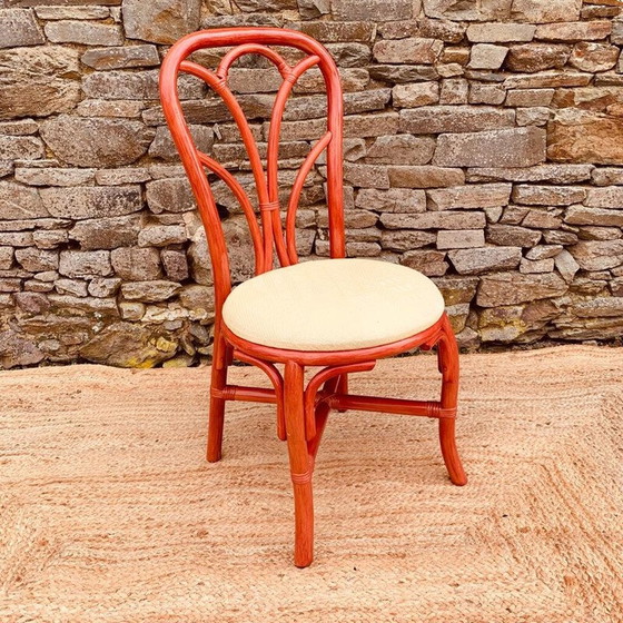 Image 1 of Set van 4 vintage rode rotan stoelen