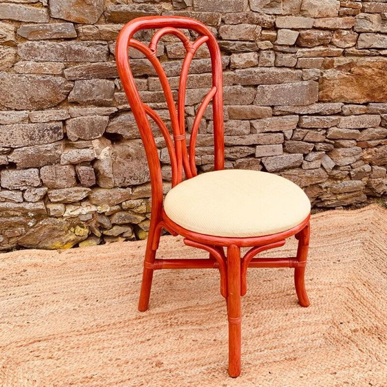 Image 1 of Set van 4 vintage rode rotan stoelen