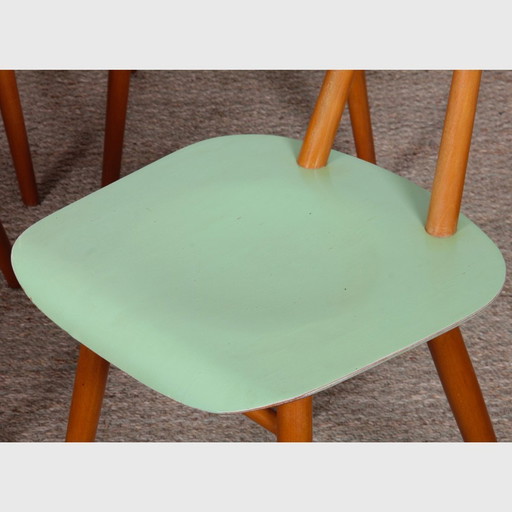 Suite van 4 Vintage houten stoelen, bewerkt door Ton, 1960
