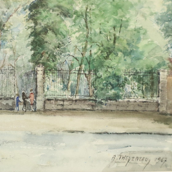 Image 1 of Aquarel H Theyeneau Frankrijk Dorpsgezicht