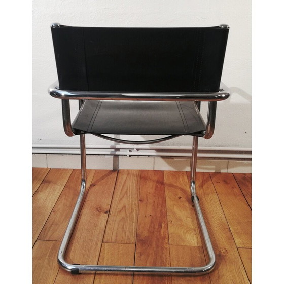 Image 1 of Vintage B34 stoel in zwart leer en aluminium frame van Marcel Breuer