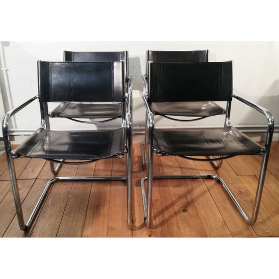 Image 1 of Vintage B34 stoel in zwart leer en aluminium frame van Marcel Breuer