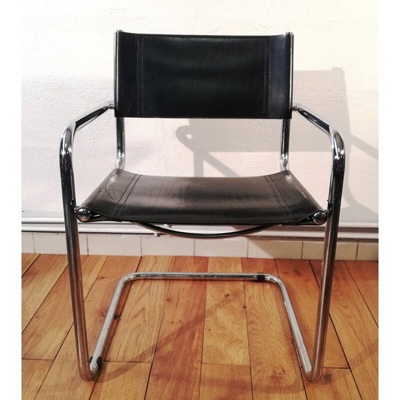 Image 1 of Vintage B34 stoel in zwart leer en aluminium frame van Marcel Breuer