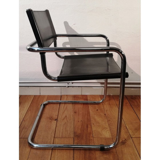 Image 1 of Vintage B34 stoel in zwart leer en aluminium frame van Marcel Breuer