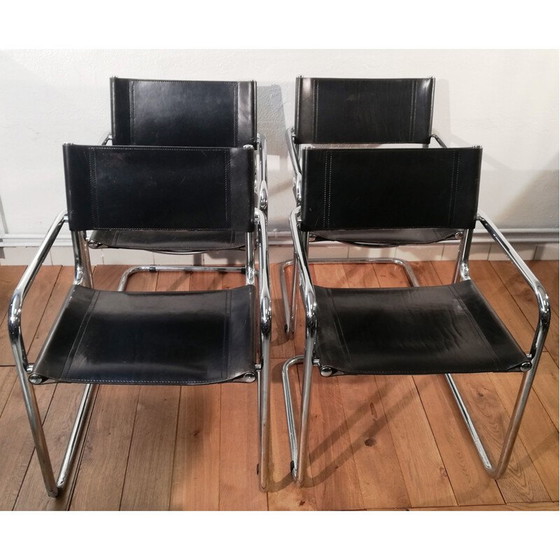 Image 1 of Vintage B34 stoel in zwart leer en aluminium frame van Marcel Breuer