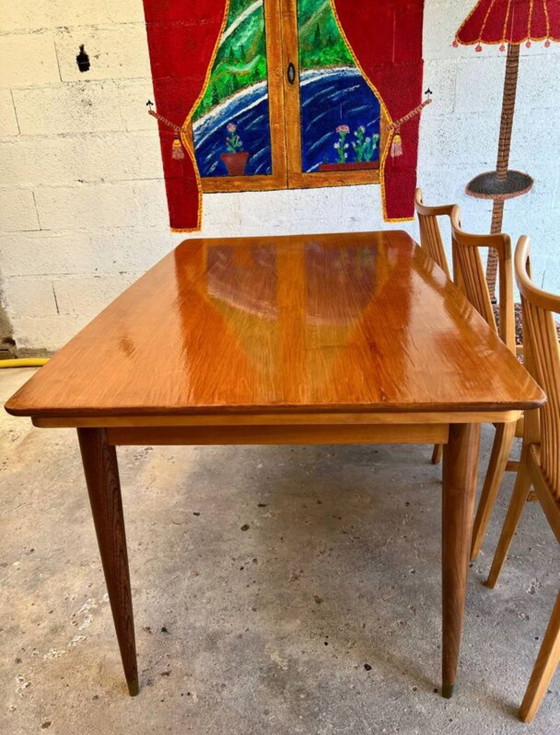 Image 1 of Vintage Scandinavische Houten Tafel en Stoel Set