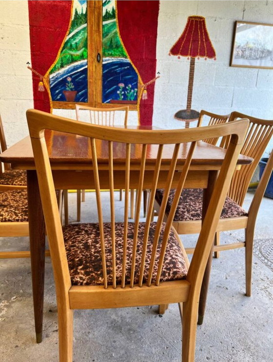 Image 1 of Vintage Scandinavische Houten Tafel en Stoel Set