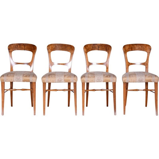 Set van 4 vintage Biedermeier walnoten stoelen, Tsjechië 1830