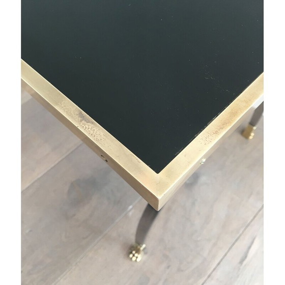 Image 1 of Vintage neoklassieke salontafel, geborsteld staal, Frankrijk 1940