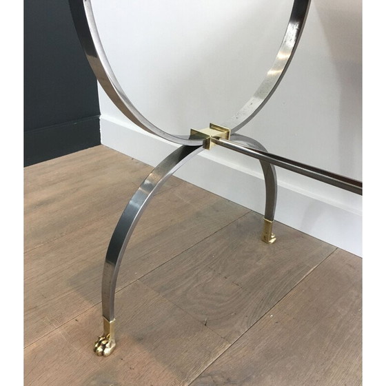 Image 1 of Vintage neoklassieke salontafel, geborsteld staal, Frankrijk 1940