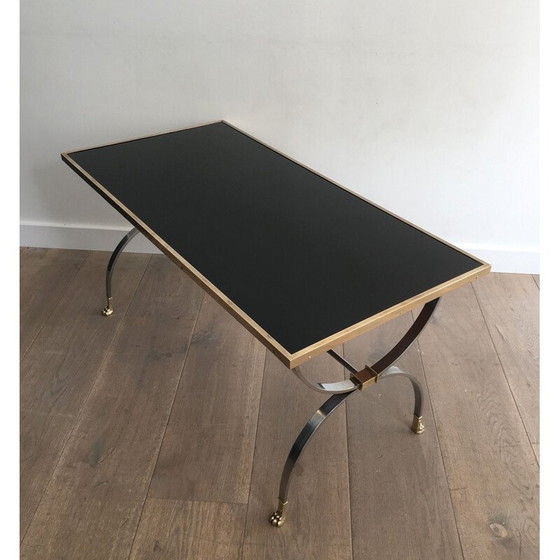 Image 1 of Vintage neoklassieke salontafel, geborsteld staal, Frankrijk 1940