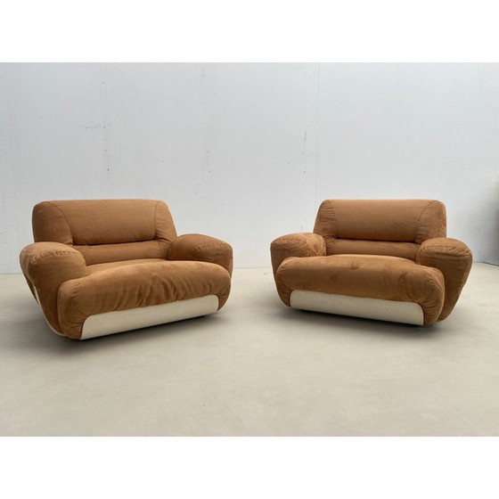 Image 1 of Paar nubuckleren fauteuils uit de Mid Century, Italië 1970