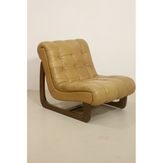 Image 1 of Vintage fauteuils in massief hout en kamelenleer, Finland 1960
