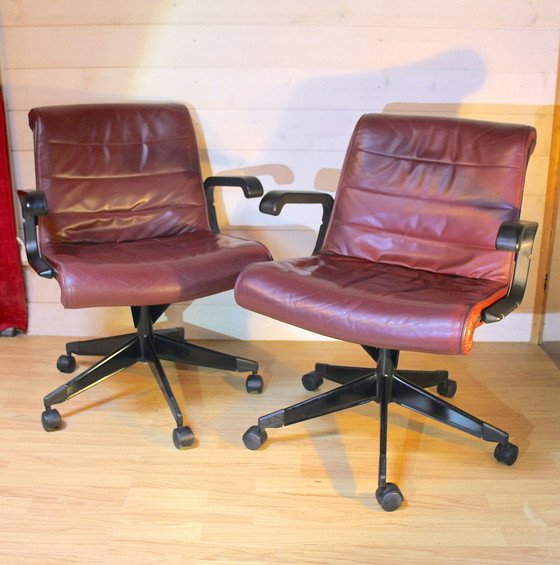 Image 1 of Paar chocolade leren fauteuils van Richard Sapper voor Knoll