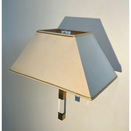 Image 1 of Paar vintage wandlampen van plexiglas en verguld metaal, Frankrijk 1970