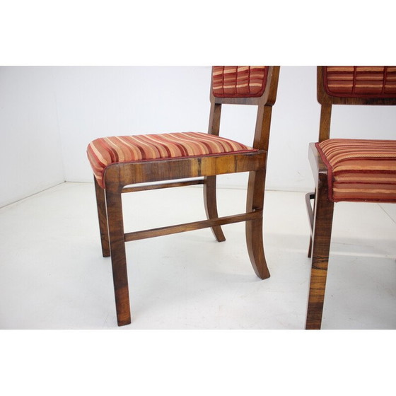 Image 1 of Set van 4 vintage Art Deco eetkamerstoelen van notenhout, fineer en stof, Tsjecho-Slowakije jaren 1930