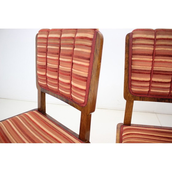 Image 1 of Set van 4 vintage Art Deco eetkamerstoelen van notenhout, fineer en stof, Tsjecho-Slowakije jaren 1930