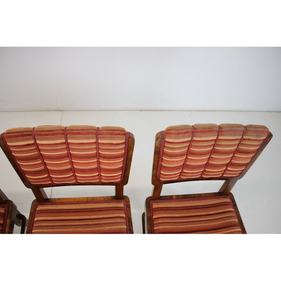 Image 1 of Set van 4 vintage Art Deco eetkamerstoelen van notenhout, fineer en stof, Tsjecho-Slowakije jaren 1930