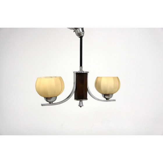 Image 1 of Vintage hanglamp van metaal, hout en glas, Zweden 1960