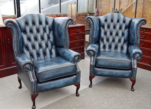 2x Chesterfield Wing chairs Oorfauteuils