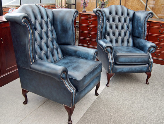 Image 1 of 2x Chesterfield Wing chairs Oorfauteuils