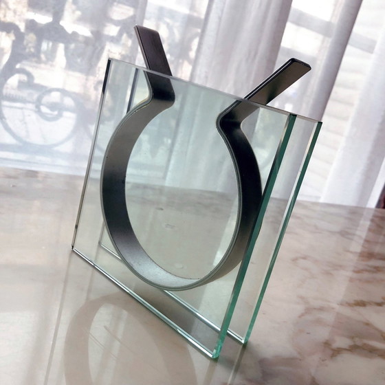 Image 1 of Vintage Vaas - Vierkant Lint - Peter Hewitt - Moma - Glas & Staal - Ruimtetijdperk - 1970-1980