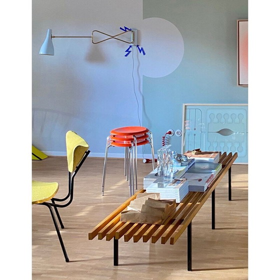 Image 1 of Vintage lichtblauwe metalen en messing wandlamp van Cosack, Duitsland 1950