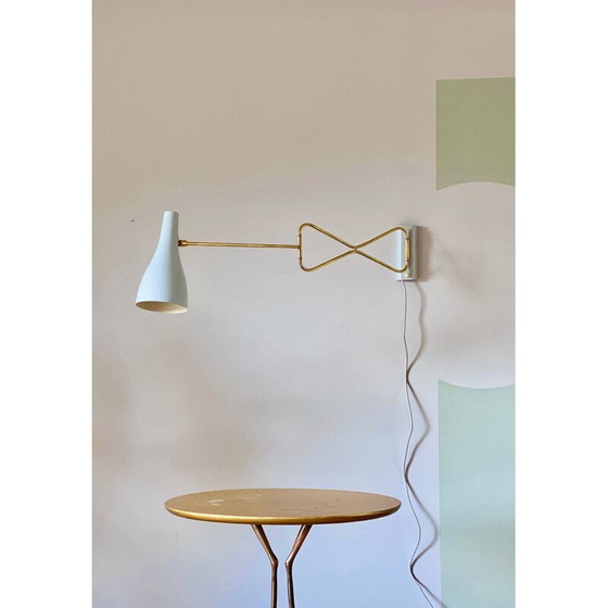 Image 1 of Vintage lichtblauwe metalen en messing wandlamp van Cosack, Duitsland 1950