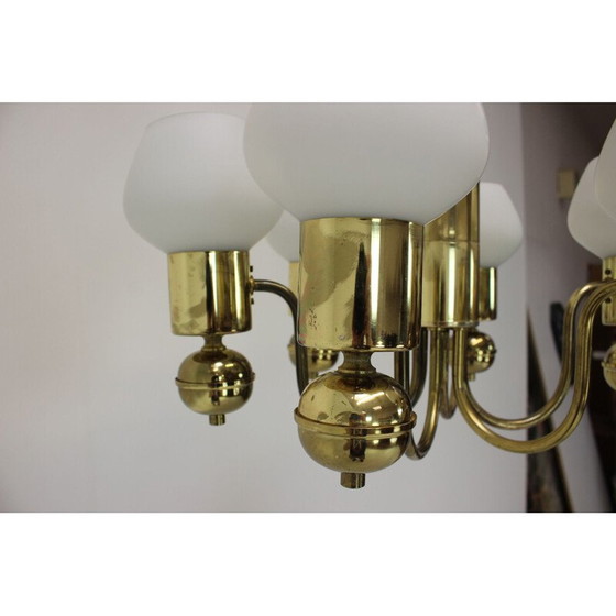 Image 1 of Vintage kroonluchter van glas en messing van Kamenicky Senov, Tsjechië 1960