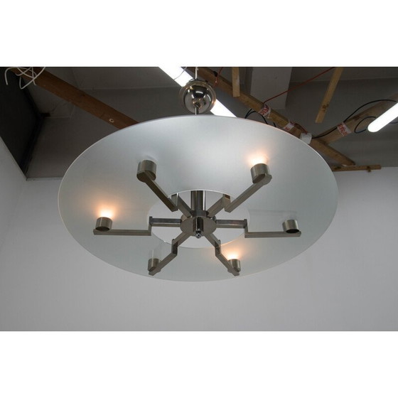 Image 1 of Vintage functionalistische 6-vlamige nikkelen kroonluchter, 1930