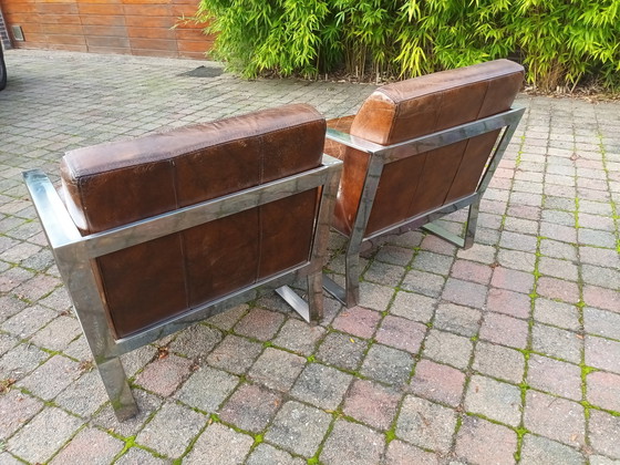 Image 1 of 2x Vintage Fauteuils leer en chroom