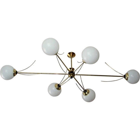 Image 1 of Vintage kroonluchter van messing en glas, jaren 1960