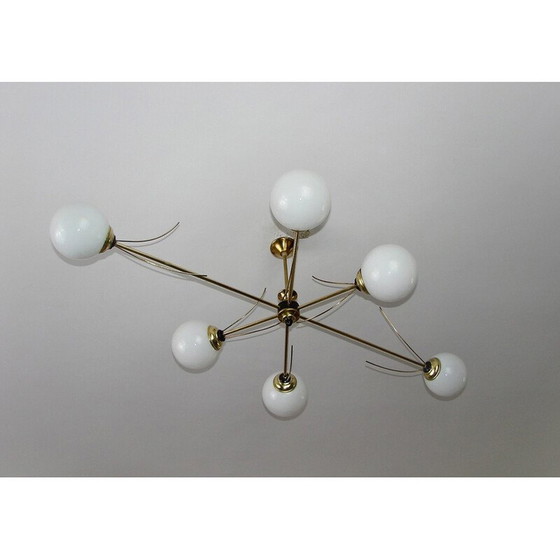 Image 1 of Vintage kroonluchter van messing en glas, jaren 1960