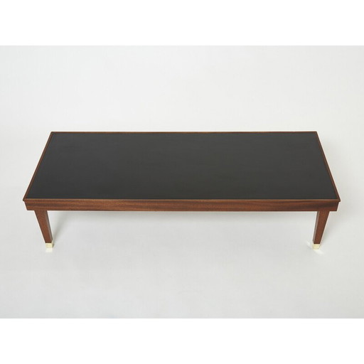 Vintage mahonie en messing salontafel van Jacques Adnet, 1950