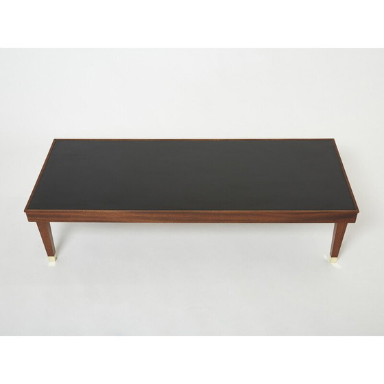 Image 1 of Vintage mahonie en messing salontafel van Jacques Adnet, 1950