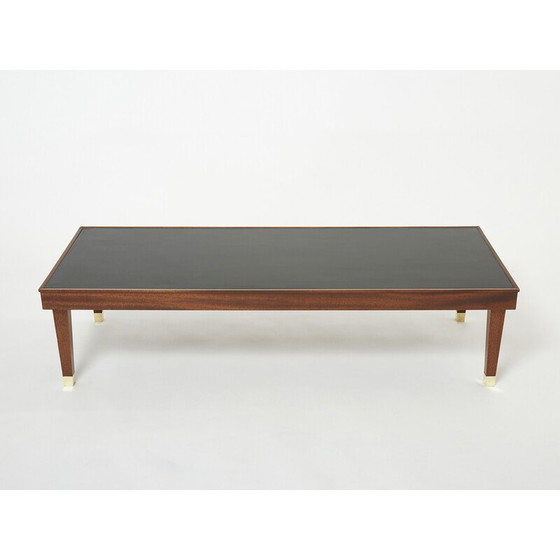 Image 1 of Vintage mahonie en messing salontafel van Jacques Adnet, 1950