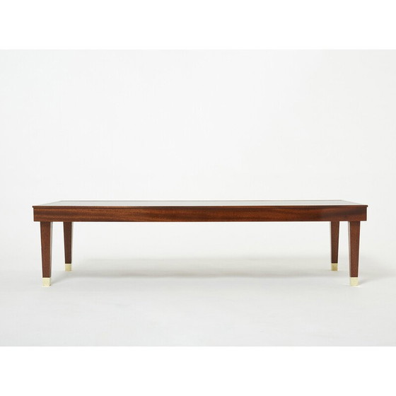 Image 1 of Vintage mahonie en messing salontafel van Jacques Adnet, 1950