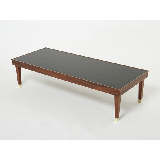 Image 1 of Vintage mahonie en messing salontafel van Jacques Adnet, 1950