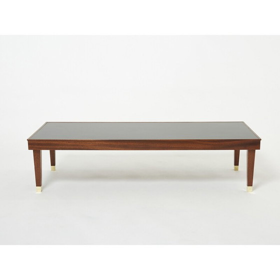 Image 1 of Vintage mahonie en messing salontafel van Jacques Adnet, 1950