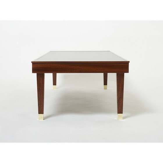 Image 1 of Vintage mahonie en messing salontafel van Jacques Adnet, 1950