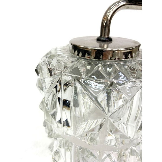 Image 1 of Vintage glazen wandlamp met nikkel en houten accenten, 1970